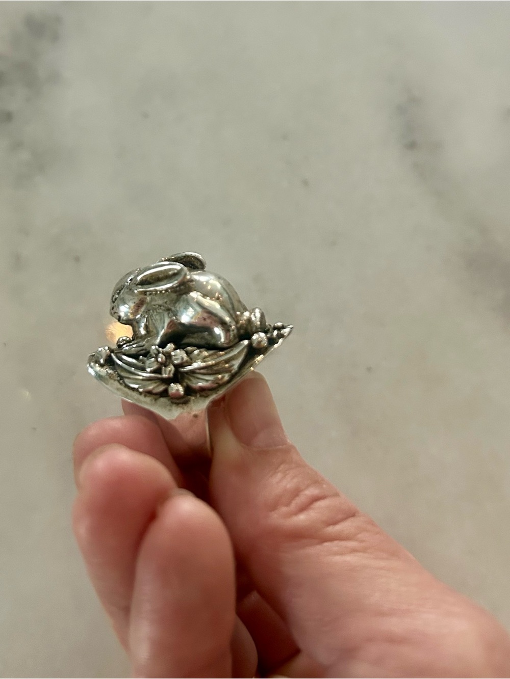 Sterling Silver 3D Bunny Rabbit Floral Sculptural Statement Ring Sz 7.5 Vintage! - Picture 7 of 13